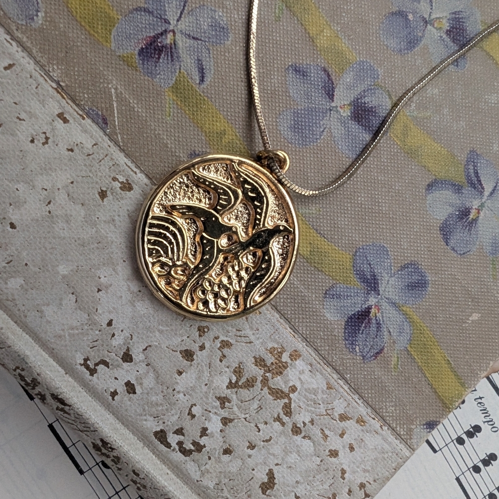 Gold Bird Relief Pendant Necklace - Women Jewelry - Picture 13 of 13